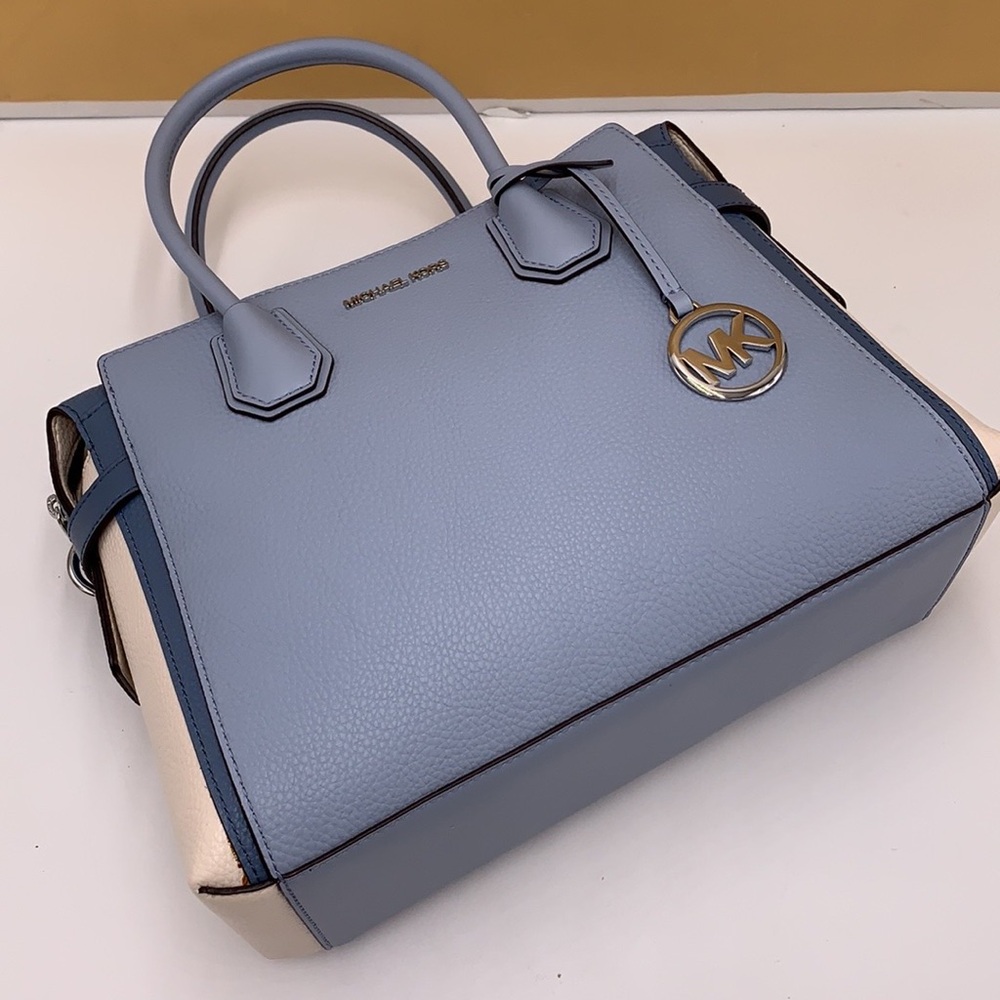 MICHAEL KORS Mercer Md Top Zip Color-Block Belted Satchel Crossbody Purse MK - Picture 9 of 15